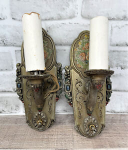 2 Vtg Riddle Co Design Usa 1084 Floral Wired Wall Sconces Lights Victorian Goth