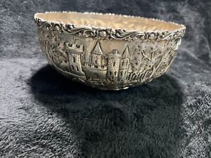 Schofield Repousse Pattern Sterling Silver Punch Bowl With Castle Scene