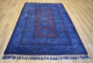 Vintage Over Dyed Purple Blue Handmade Melas Rug 6 Ft X 8 Ft Free Shipping
