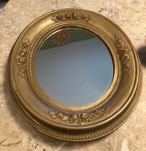 Antique Oval Gold Wood Framed Mirror Ornate Victorian Style Wall Hanging Gilded