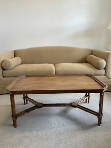 Vintage Hollywood Regency Faux Bamboo Wood Coffee Or Cocktail Table