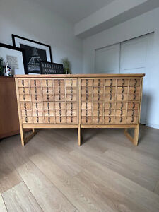 Rare Vintage Mcm Lateral 60 Drawer Library Card Catalog Solid White Oak