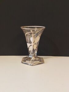 Sterling Silver Floral Overlay On Clear Glass Vase 3 5 Inches