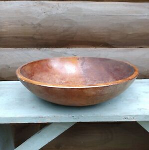Antique Large 15 Inch Turned Wood Dough Chopping Bowl Rustic Primitive Wooden
