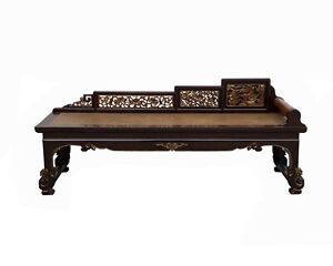 Chinese Fujian Chinoiserie Style Motif Carving Day Bed Chaise Bench Cs7773