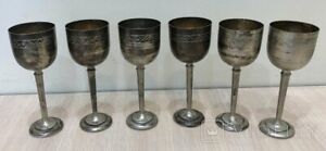 Antique Set Sterling Silver 875 Glasses 6 Cup Etached Wine High Stem Shot Rare