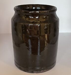 Antique Pennsylvania Redware Preserves Jar Manganese Glazed 5 H