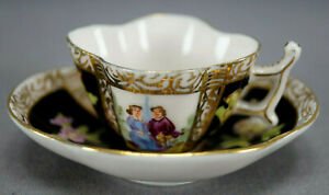 Dresden Style Hokutosha Japan Hand Painted Courting Couple Cup Saucer