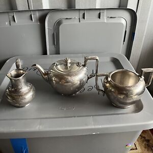 Vintage Wilcox Quadruple Plate Silver Plated Tea Coffee Set Of 3 Marked E 