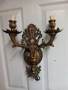 Vintage Brass Wall Light Sconce Gilt Leaf Works From Estate Sale