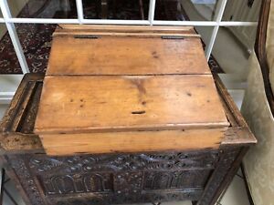 Antique English Solid Pine Desk Top Bible Document Box Secretary