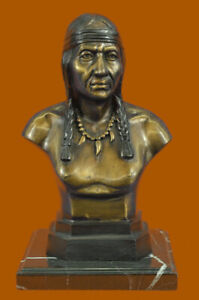 Native Indian Chief Bronze Bust Sculpture Statue Western Art Deco Figure Decor
