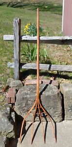 Antique Bent Wood Oak Primitive Hay Mow Fork With 4 Tines 1870s