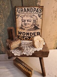 Vintage Primitive Colonial Shaker Grandpas Wonder Soap Laundry Advertising Sign