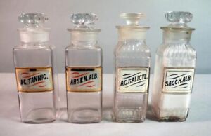 Reverse Glass Label Apothecary Bottles With Stoppers 9 Tall Qty 4