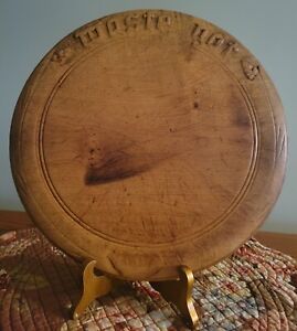 Antique English Carved Waste Not Round Bread Board