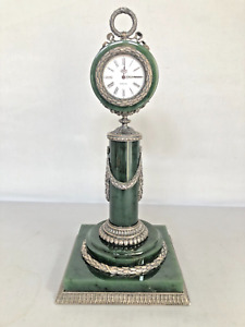 Russian Clock Imperial Style Nephrite With Sterling Silver