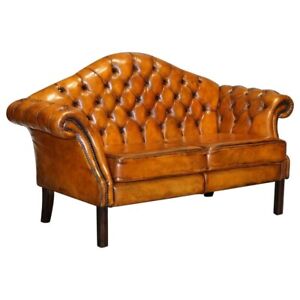 Vintage Cigar Brown Hand Dyed Leather Camel Back Chesterfield 2 Seater Sofa