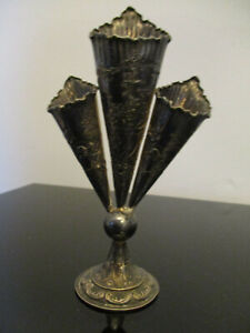Antique English London Sterling Rococo Putti Angel Epergne Bud Trumpet Vase 