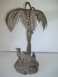 Antique Large 16 Austrian Bronze Arabs And Camel Tall Twisted Palm Trees Decor