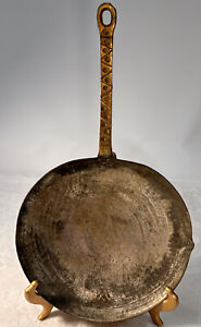 Rare Antique Primitive Hand Forged Copper Wok Pan With Brass Handle Pour Spout