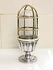 Outdoor Indoor Maritime Vintage Solid Aluminium Ceiling Light With Brass Cage