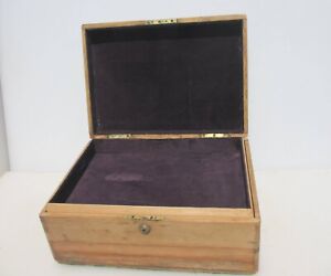 Antique Wooden Box Old Crate Wood Vintage Brass Studs Case Felted Storage 16 W