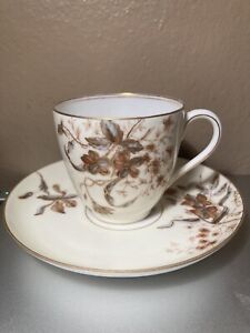 Antique Hand Painted Limoges Porcelain Demitasse Cup Saucer Floral Gold Trim