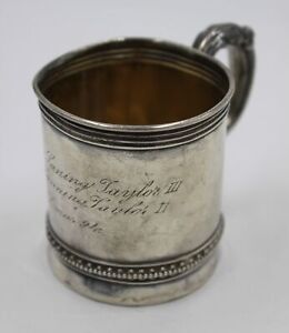 Antique Nouveau 1894 Towle Sterling Silver Handled Baby Christening Cup Mug