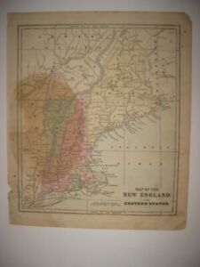 Antique 1866 New England Maine Hamsphire Massachusetts Connecticut Hdclr Map