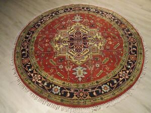 6 Feet Round Earth Tone Color Palette Handmade Knotted Wool Oriental Rug 583504