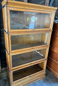 Vintage Mission Arts Crafts Style Oak Barrister Lawyer Bookcase