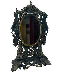Vintage Neoclassical Swedish Style Ornate Cast Iron Vanity Table Mirror