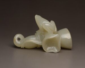 Chinese Antique Qing Dynasty Hetian Ancient Jade Carved Lotus Frog Jade Pendants