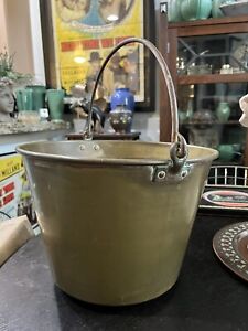 Vtg American Brass Kettle Mfg 1 Large Solid Brass Copper Bucket Cauldron