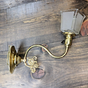 Lacquered Brass Gas Lamp Converted To Electric Sconce Shade Victorian Antique