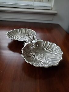 Sterling Silver 10 5 Footed Double Shell Dish Bowl With Handle 192 9g No Mono