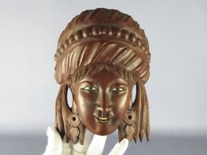 Mask Chinese Wooden Wall Head Face Woman Art Eastern Xx Century