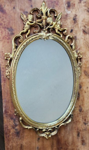 Syroco Angel Cherub Oval Ornate 30 Mirror Regency Gold Gilded Vtg