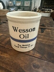 Antique Primitive Stoneware Crock Wesson Oil Beater Jar Note Has Two Small Chips