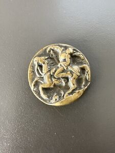 Vintage Antique Brass Button Knight On Horse