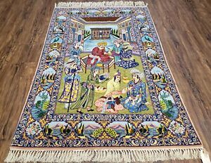 Semi Antique Pictorial Rug Wool Silk Foundation Handmade Oriental Carpet 3x5 Wow
