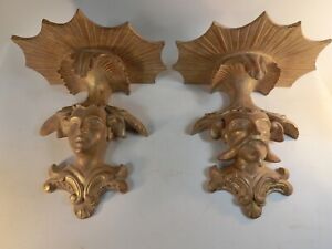 Pr 13 5 Chinese Chinoise Chippendale Hand Carved Gilt Wood Wall Shelf Brackets