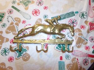 Antique Brass Tie Coat Rack Wall Hanging Holder Racing Horse 8 