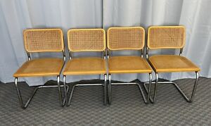 Vintage Chrome Chair Set Cesca Mid Century Modern Caned Retro Dining Lot Breuer