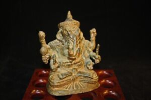 S2508 Antique Bronze Ganesha Ganesh Statue India Symbol Patina