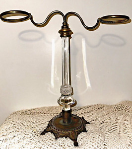 Antique Clarke S Cricklite Double Fairy Lamp Holder Elegant Brass Glass Stand