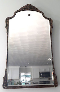Vintage Beveled Wall Mirror Gesso Frame Edge Silver Tone 29 H X 16 W
