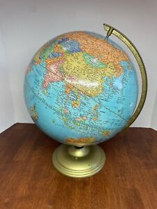 Cram S Imperial World Globe 12 On Brass Colored Metal Base Usa Distressed Vntg