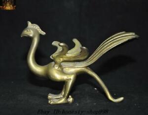 5 6 Old Chinese Palace Dynasty Feng Shui Brass Lucky Phoenix Bird Beast Statue